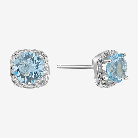 Silver Treasures Blue Crystal Halo Sterling Silver Stud Earrings, One Size