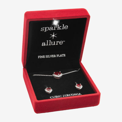 Sparkle Allure Light Up Box Halo Womens Red Cubic Zirconia Pure Silver Over Brass Heart 2-pc. Jewelry Set