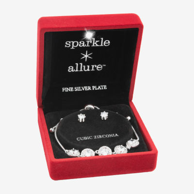 Sparkle Allure Light Up Box Halo 2-pc. Cubic Zirconia Pure Silver Over Brass Round Jewelry Set