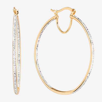 Sparkle Allure 14K Gold Over Brass Hoop Earrings