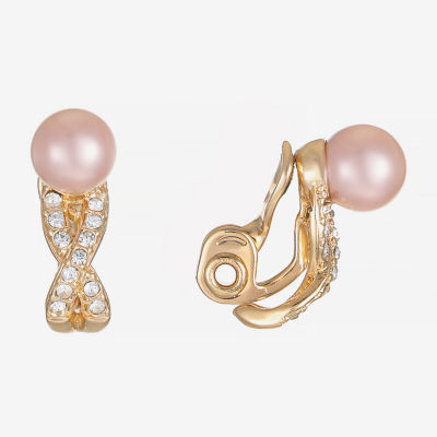 Monet Jewelry Huggie Simulated Pearl Round Clip On Earrings