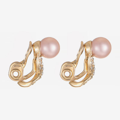 Monet Jewelry Huggie Simulated Pearl Round Clip On Earrings