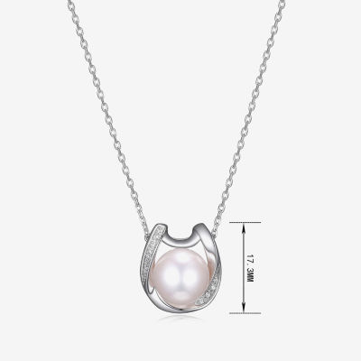 Womens Diamond Accent Cultured Freshwater Pearl Sterling Silver Pendant Necklace