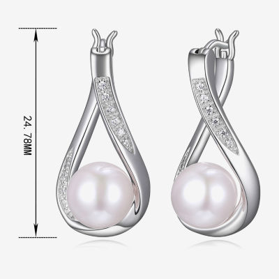 Diamond Accent White Cultured Freshwater Pearl Sterling Silver Drop Earrings