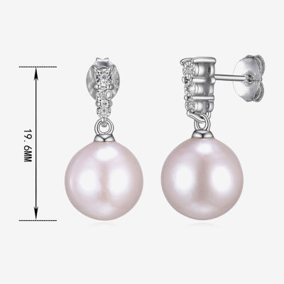 Diamond Accent Pink Cultured Freshwater Pearl Sterling Silver Ball Drop Earrings