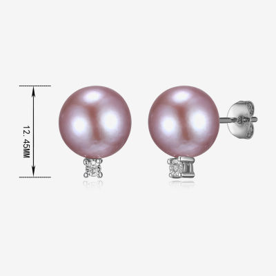 Diamond Accent Pink Cultured Freshwater Pearl Sterling Silver 12.7mm Ball Stud Earrings