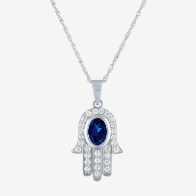 Womens Lab Created Blue Sapphire Sterling Silver Hamsa Pendant Necklace