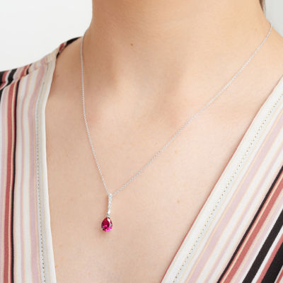 Womens Lab Created Ruby Sterling Silver Pendant Necklace