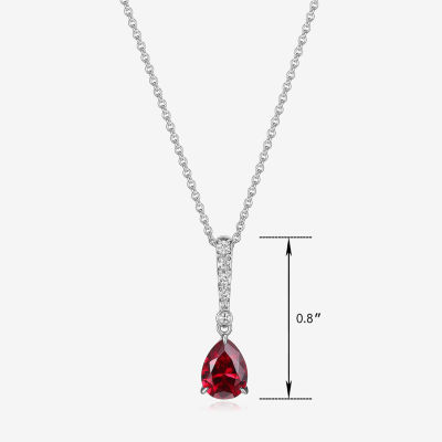 Womens Red Lab Created Ruby Sterling Silver Pendant Necklace