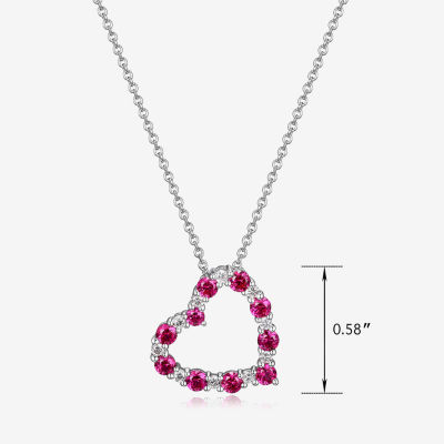 Womens Lab Grown Red Ruby & 1/7 CT. T.W. Lab Grown White Diamond Sterling Silver Heart Pendant Necklace