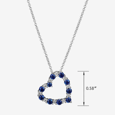 Womens Lab Grown Blue Sapphire & 1/7 CT. T.W. Lab Grown White Diamond Sterling Silver Heart Pendant Necklace