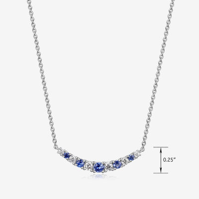 Womens Lab Grown Blue & 1/5 CT. T.W. Lab Grown White Diamond Sapphire Sterling Silver Pendant Necklace