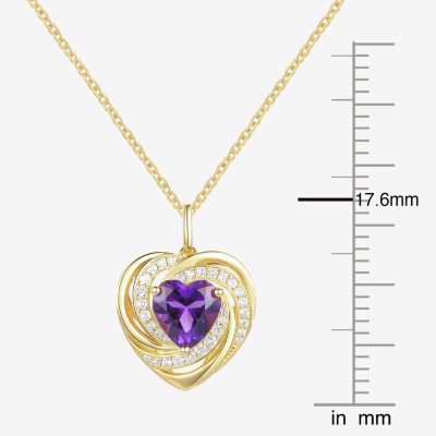 Womens Genuine Purple Amethyst 14K Gold Over Silver Heart Pendant Necklace