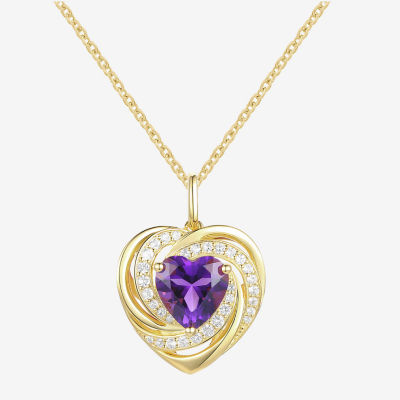 Womens Genuine Purple Amethyst 14K Gold Over Silver Heart Pendant Necklace