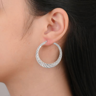 Womens Sterling Silver 48mm Round Hoop Earrings