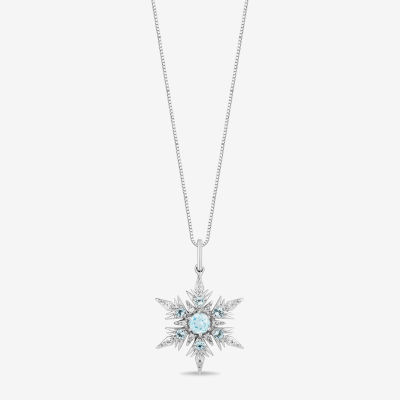 Enchanted Disney Fine Jewelry Womens 1/10 CT. T.W. Genuine Blue Topaz Sterling Silver Snowflake Frozen Elsa Pendant Necklace