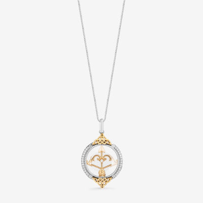 Enchanted Disney Fine Jewelry Womens 1/6 CT. T.W. Genuine White Quartz 14K Gold Over Silver Arrow Brave Pendant Necklace