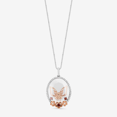 Enchanted Disney Fine Jewelry Womens 1/ CT. T.W. Genuine White Quartz 14K Rose Gold Over Silver Mulan Pendant Necklace