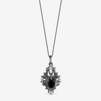 Enchanted Disney Fine Jewelry Villains Womens 1/10 CT. T.W. Genuine Black Onyx Sterling Silver Maleficent Pendant Necklace