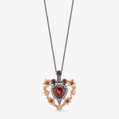 Enchanted Disney Fine Jewelry Villains Womens 1/10 CT. T.W. Genuine Red Garnet 14K Rose Gold Over Silver Heart Evil Queen Pendant Necklace