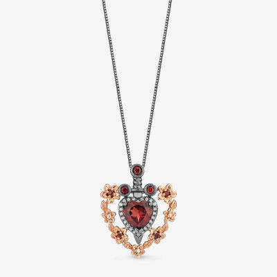Enchanted Disney Fine Jewelry Villains Womens 1/10 CT. T.W. Genuine Red Garnet 14K Rose Gold Over Silver Heart 18 Inch Pendant Necklace
