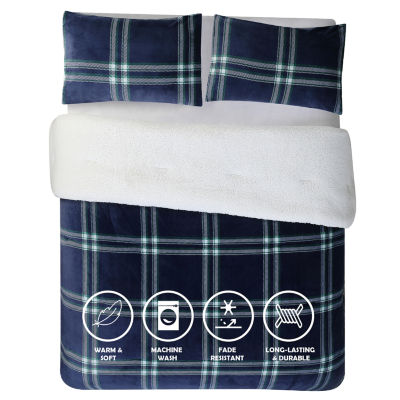 Swift Home 3-Pc Reversible Flannel Plush Plaid & Sherpa 3-pc. Midweight Down Alternative Comforter Set