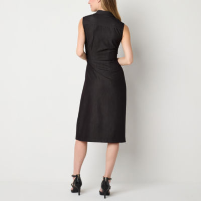 Worthington Womens Sleeveless Midi Shirt Dress