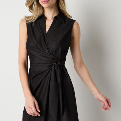 Worthington Womens Sleeveless Midi Shirt Dress