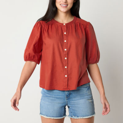 a.n.a Womens Short Sleeve Regular Fit Button-Down Shirt