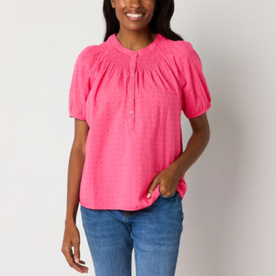 St. John's Bay Womens Round Neck Short Sleeve Blouse