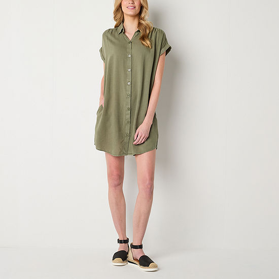 a.n.a Short Sleeve Shirt Dress - JCPenney
