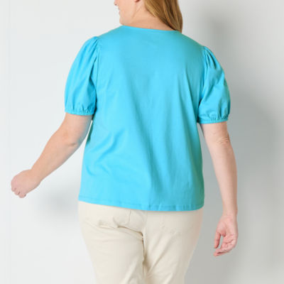 St. John's Bay Womens Plus Square Neck Short Sleeve T-Shirt