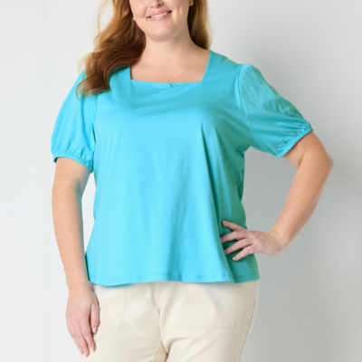 St. John's Bay Womens Plus Square Neck Short Sleeve T-Shirt