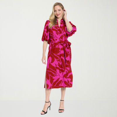 Clover And Sloane Womens Short Sleeve Midi Floral Shift Dress