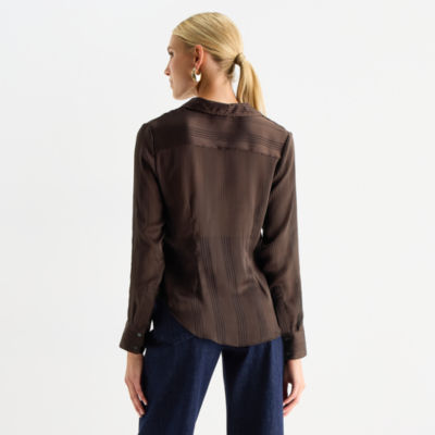 Worthington Womens Cuffed Long Sleeve Fitted Button-Down Shirt