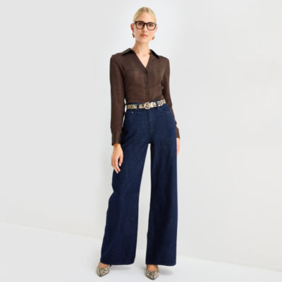 Worthington Womens Cuffed Long Sleeve Fitted Button-Down Shirt