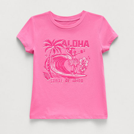 Thereabouts Little & Big Kid Girls Crew Neck Short Sleeve Classic Fit Graphic T-Shirt, Small (7-8), Pink