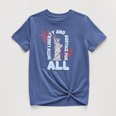 Thereabouts Little & Big Kid Girls Crew Neck Short Sleeve Oversized Graphic T-Shirt, 2x-large (20.5) Plus, Blue