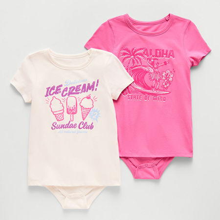 Thereabouts Little & Big Kid Girls Crew Neck Short Sleeve Adaptive 2-pc. Bodysuit, Small (7-8), Pink