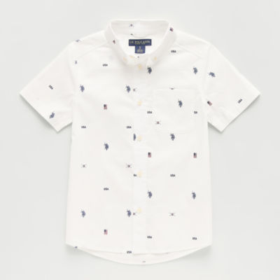 U.S. Polo Assn. Little & Big Kid Boys Short Sleeve Regular Fit Stretch Fabric Embroidered Button-Down Shirt