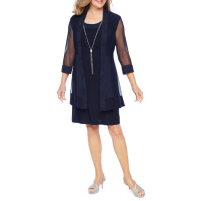 R & M Richards 3/4 Sleeve Jacket Dress with Removable Necklace, Color ...