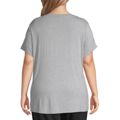 Ambrielle Womens V Neck Short Sleeve Plus Pajama Top