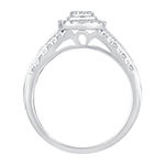 Womens 1/2 CT. T.W. Genuine White Diamond 10K White Gold Pear Side Stone Halo Engagement Ring