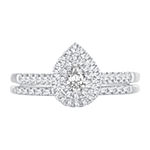 Womens 1/2 CT. T.W. Genuine White Diamond 10K White Gold Pear Side Stone Halo Bridal Set