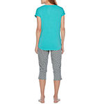 Liz Claiborne Womens 2-pc. V-Neck Short Sleeve Capri Pajama Set