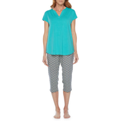 Liz Claiborne Womens 2-pc. V-Neck Short Sleeve Capri Pajama Set