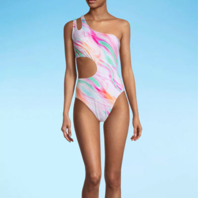 Decree Womens Asymmetric Tie Dye Monokini One Piece Swimsuit Juniors