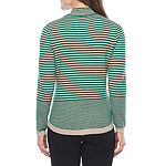 Liz Claiborne Petite Womens Funnel Neck Long Sleeve Striped Pullover Sweater