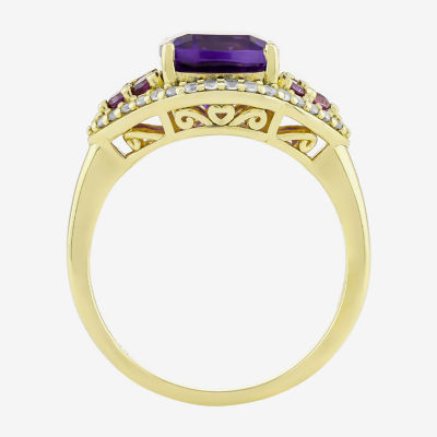 Womens Genuine Purple Amethyst 14K Gold Over Silver Cushion Cocktail Ring