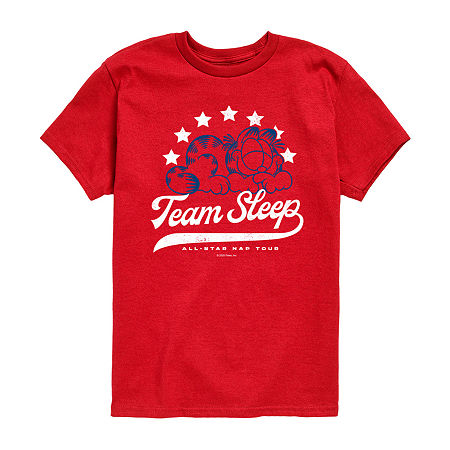 Team Sleep Little & Big Kid Boys Crew Neck Short Sleeve Regular Fit Garfield Graphic T-Shirt, Medium, Red